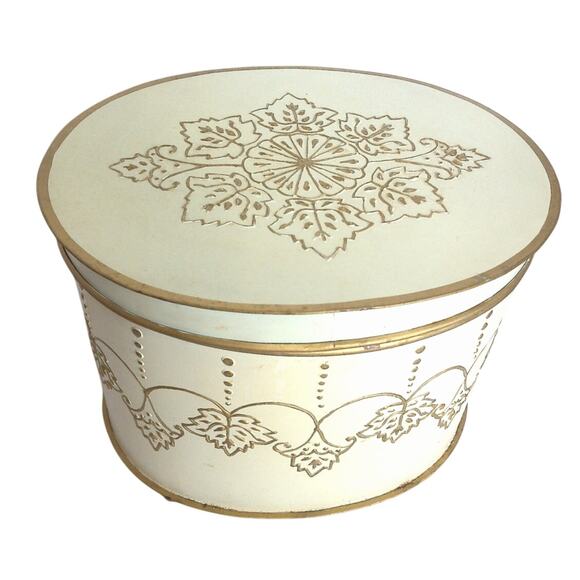 Vintage Decorative Footed Embossed Metal Nesting Box Tin Made In India - Picture 2 of 9